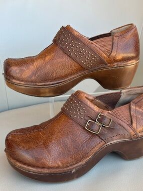 Ariat Sheila Clog Pebbled Copper Brown Leather Slip On Shoes Buckles Sz 8.5 B